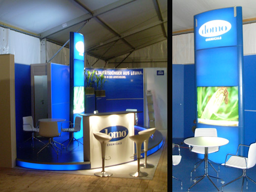 Mehrfach einsetzbarer Messestand der Fa. DOMO mit Leuchtmodulen und hochwertigen Interieur.Aufbau bzw. Abbauzeit ca. 6h.
